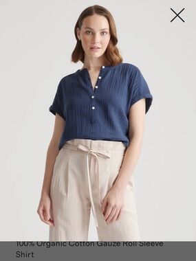 Quince 100% Organic Cotton Gauze Roll Sleeve Shirt in Indigo